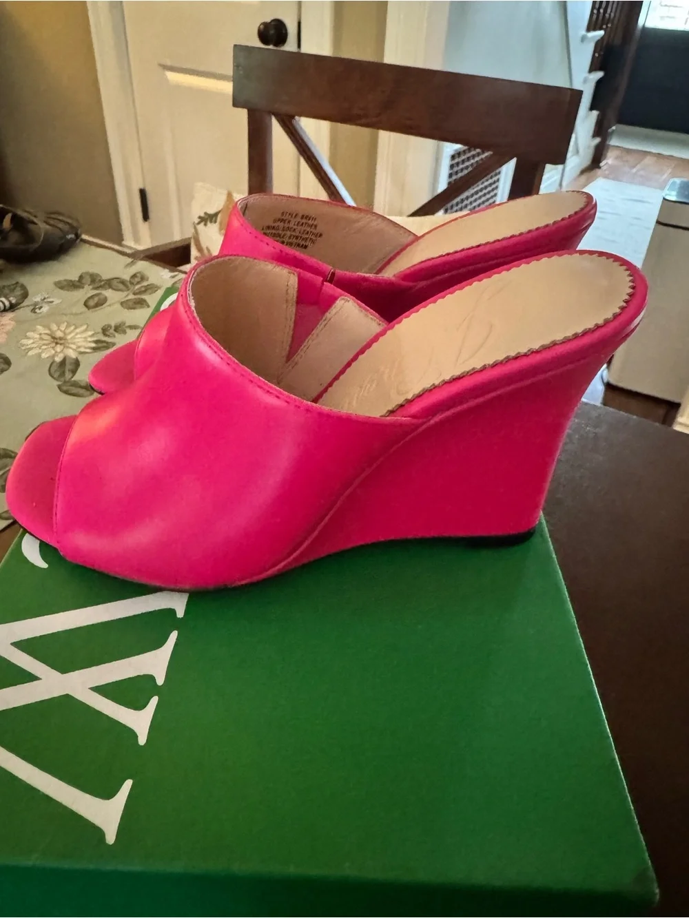 J. Crew Fuchsia Leather Slide Wedge Mules size 6